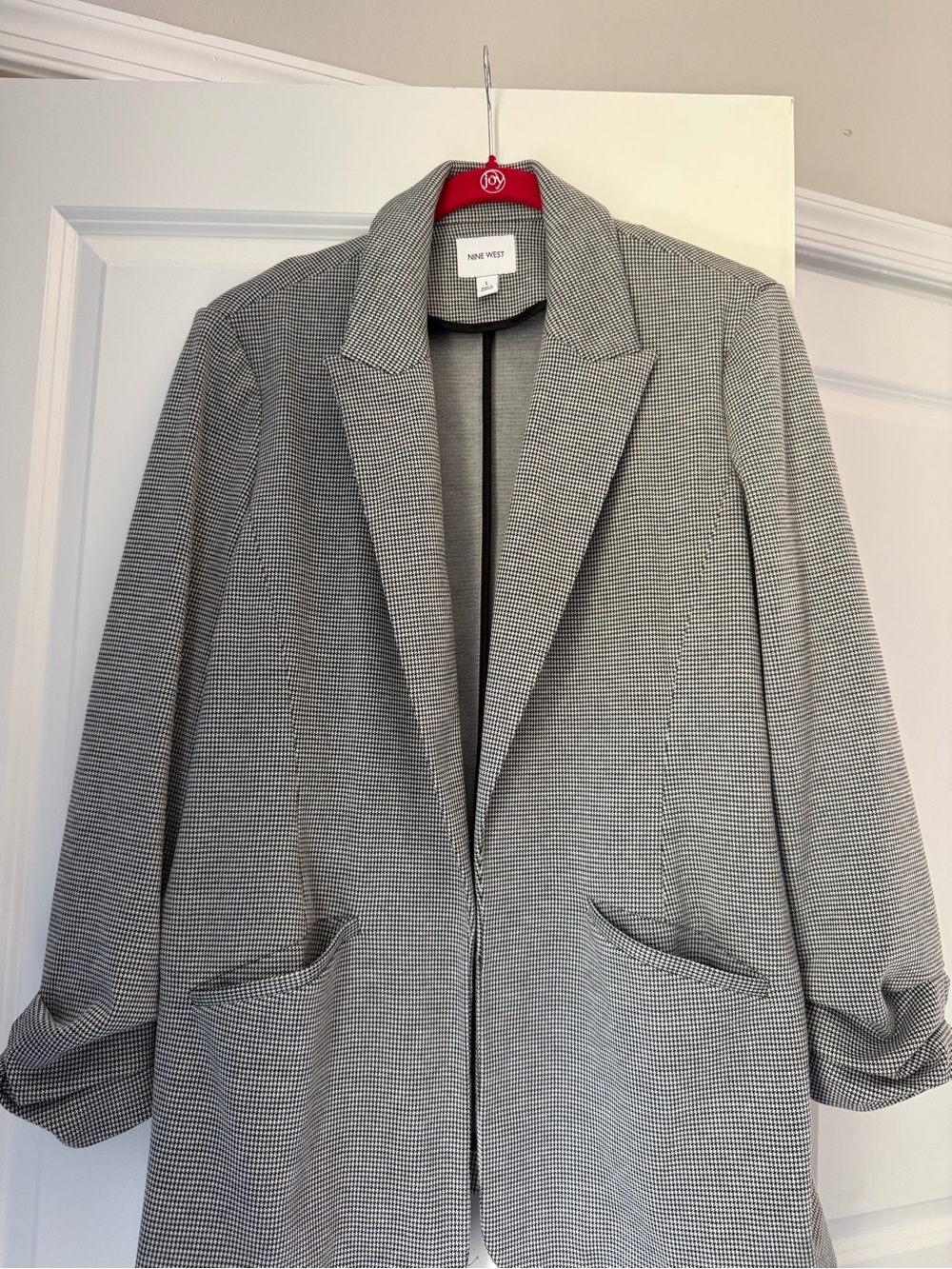 Nine West Black & White Houndstooth Blazer Jacket